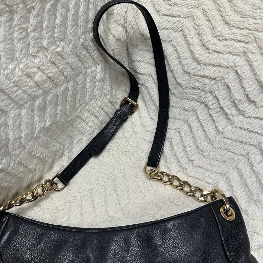 Michael Kors CrossBody Gold Chain Purse In Pebbled Black Leather.